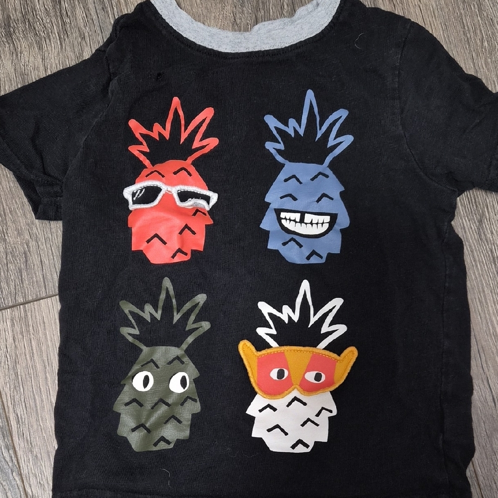 Gymboree Black Tee with Colorful Pineapple Faces